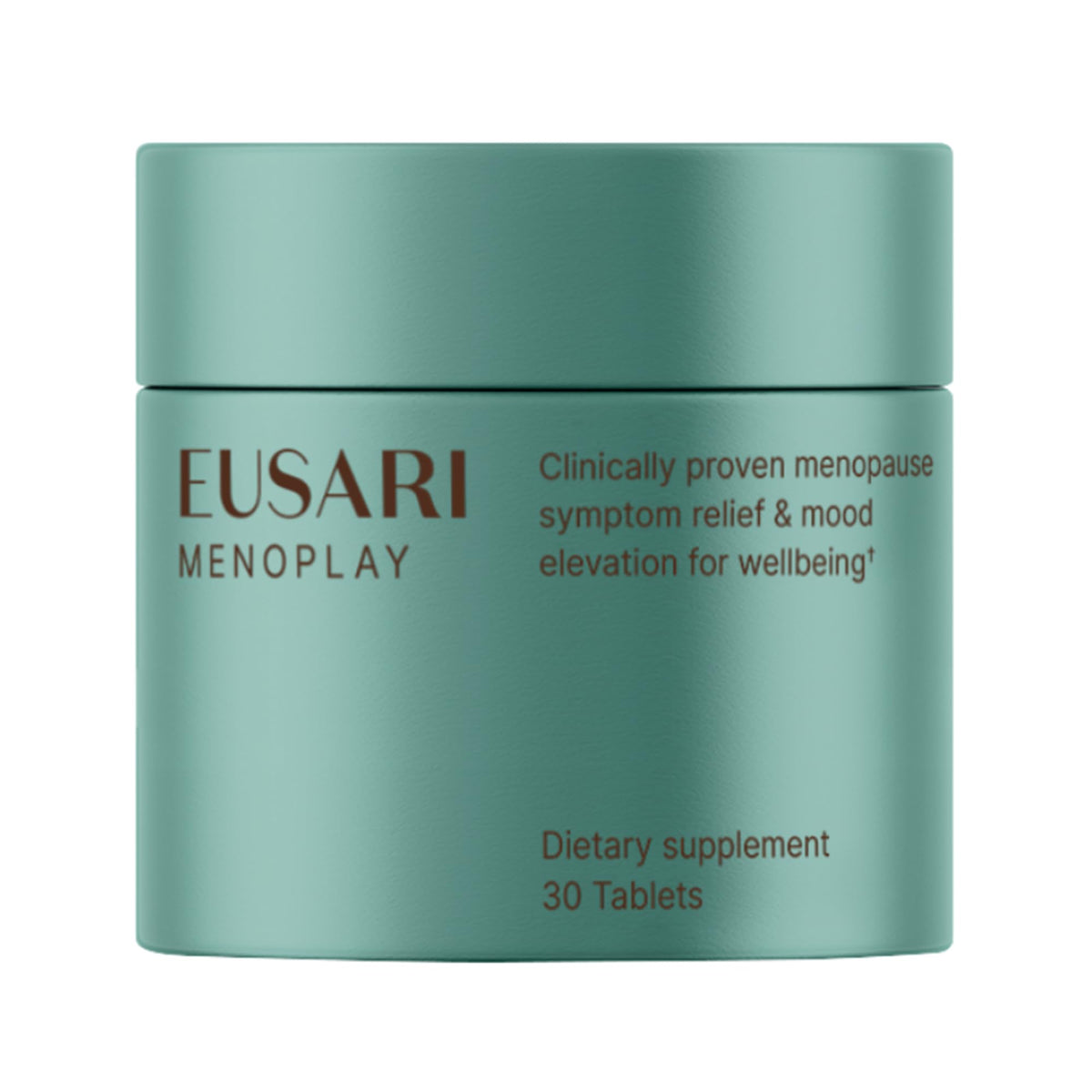 Eusari Menoplay bottle closeup showing compact tablets for convenient daily relief