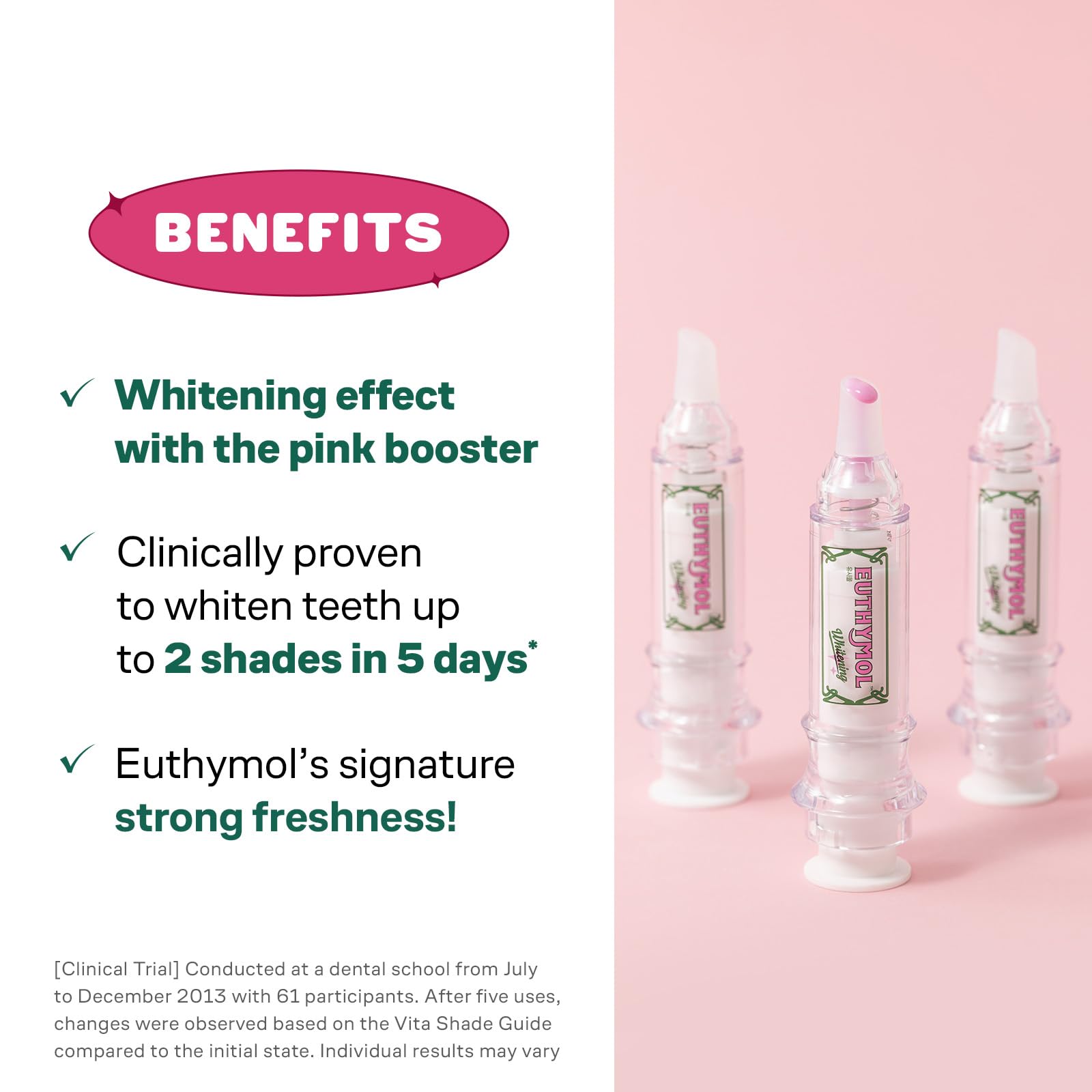 Euthymol whitening strips with V groove fit along gums for comfort
