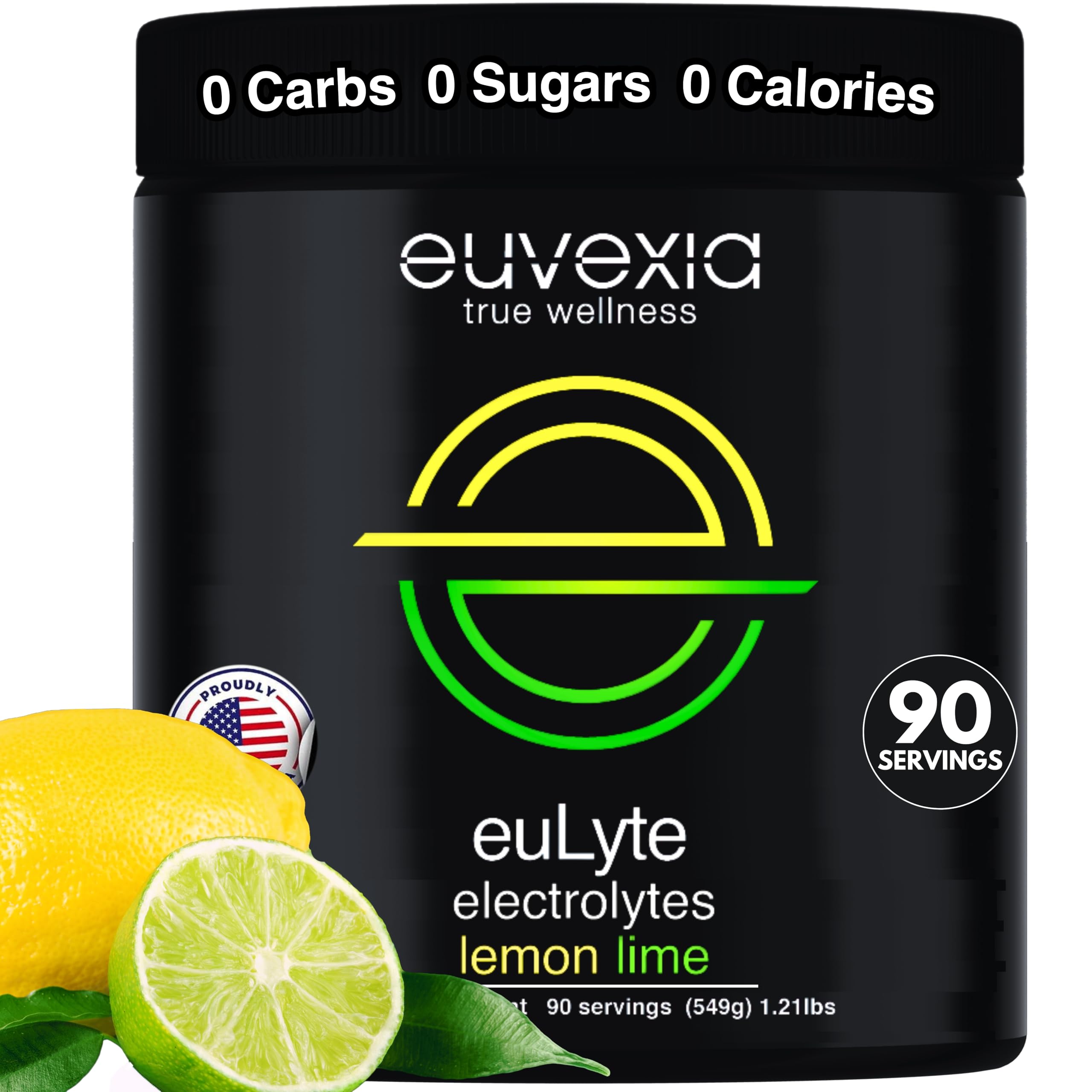 Brand: Euvexia euLyte canister with lemon-lime flavor for zero-sugar hydration