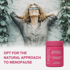 Close-up of EVABIOTIC capsules highlights ashwagandha and probiotics for balance.