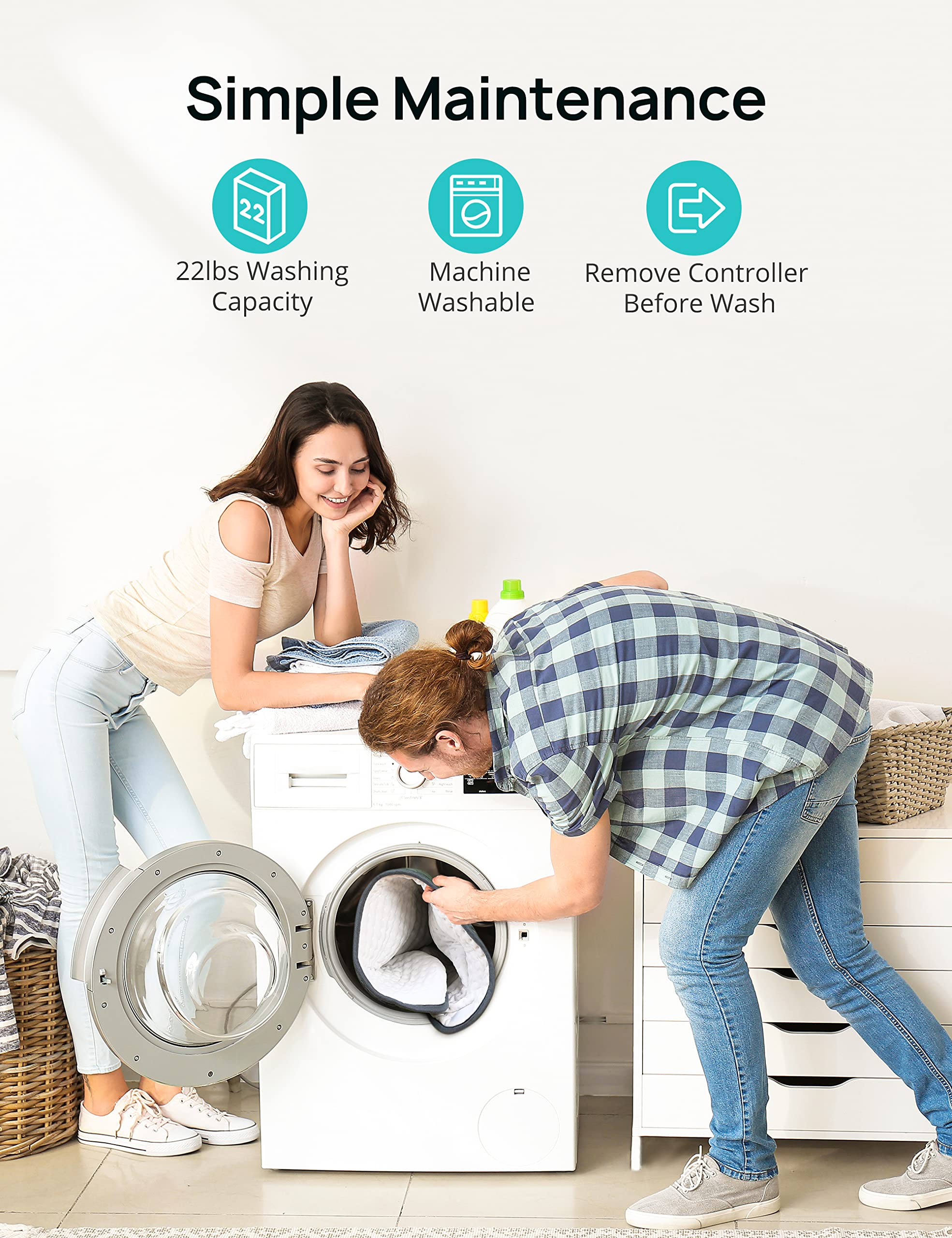 Evajoy machine-washable fabric simplifies after-use care.