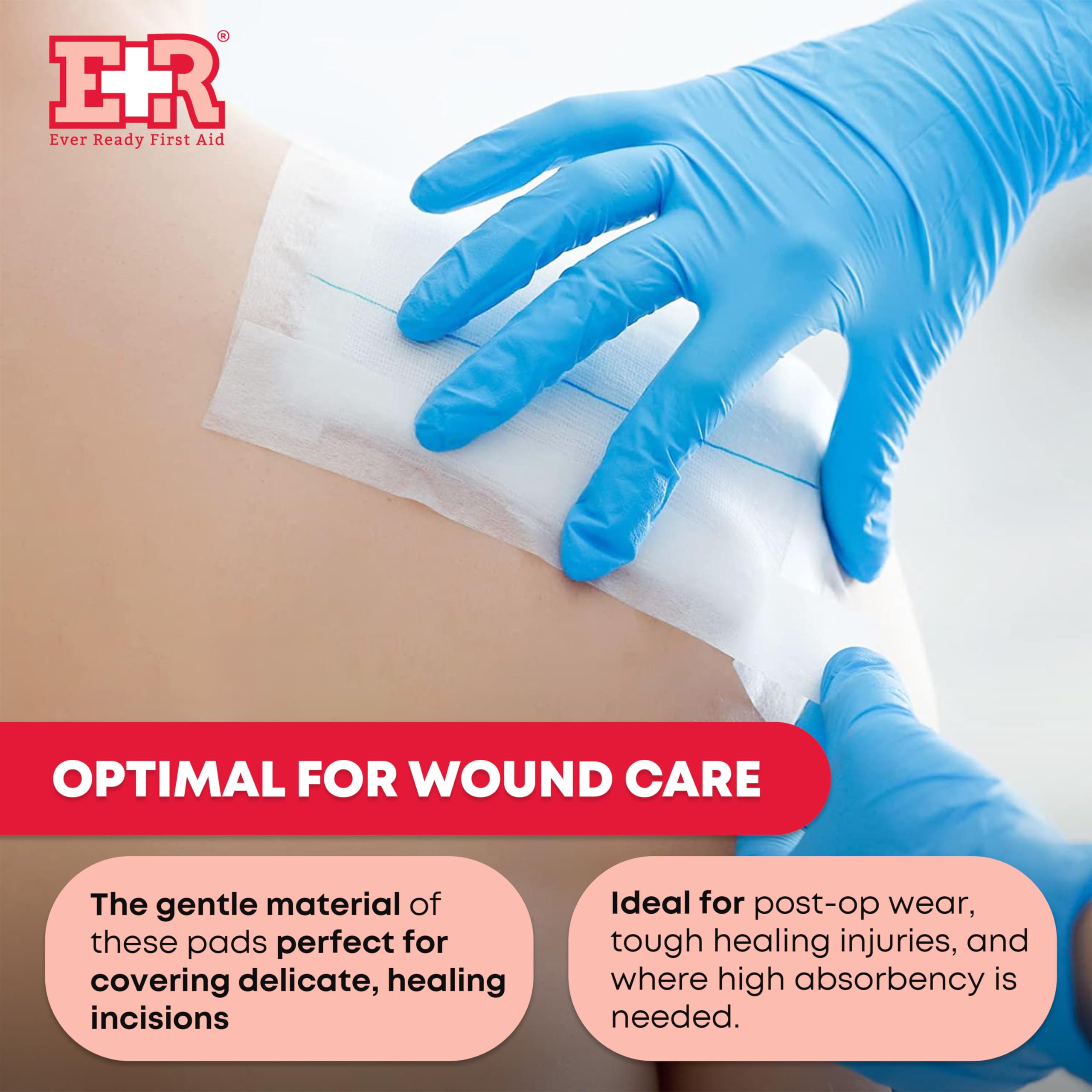 Ever Ready First Aid ABD pads 5x9 with high absorbency for heavy drainage wounds.
