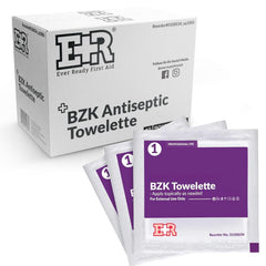 Ever Ready First Aid BZK wipes, 5x7 inches, ideal for hands and surfaces on the go.