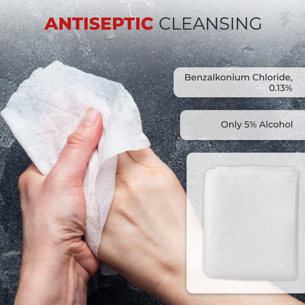 Low alcohol BZK wipes gentle on skin and suitable for quick cleansing.