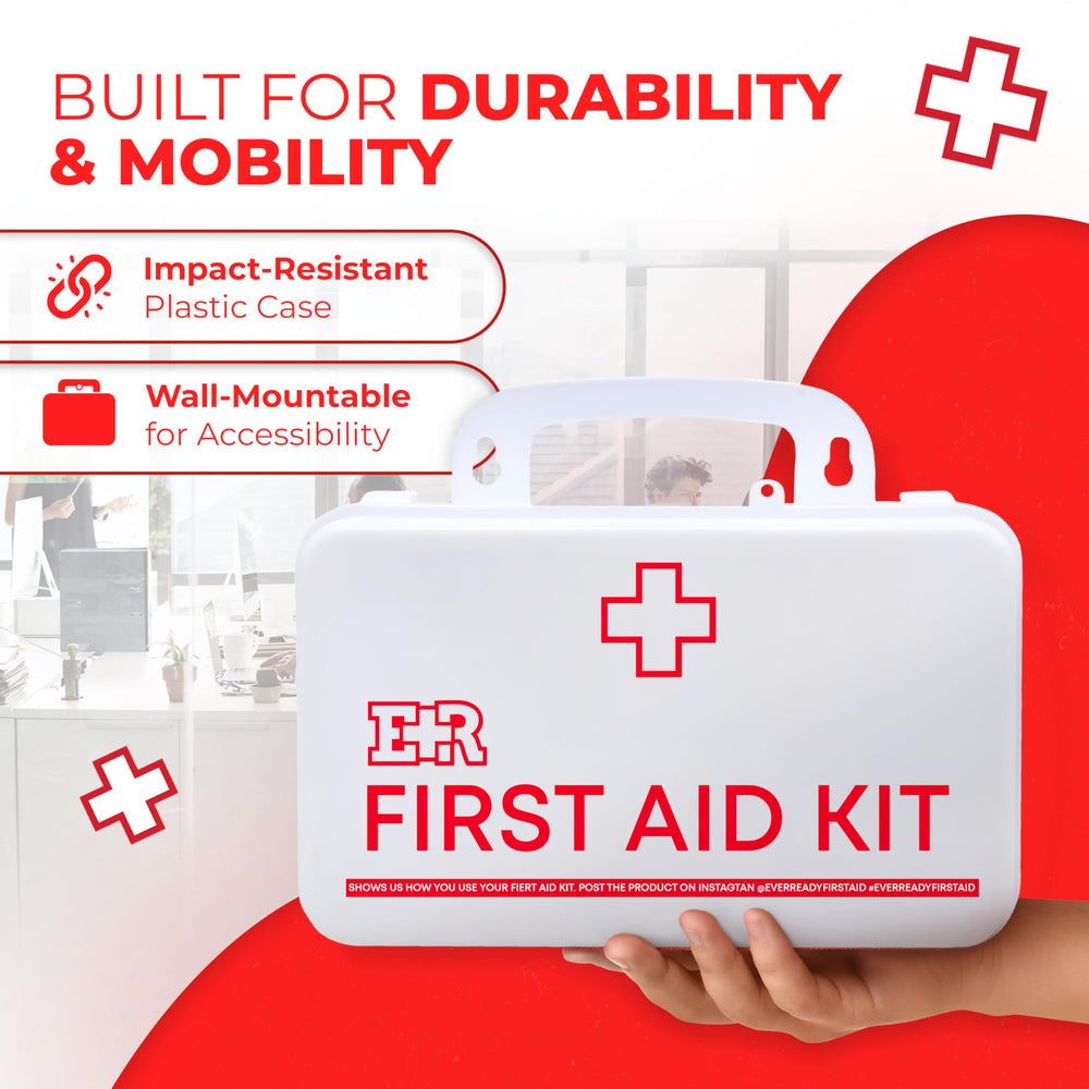 Ever Ready First Aid kit includes wound care, CPR, eye and burn supplies for rapid response.