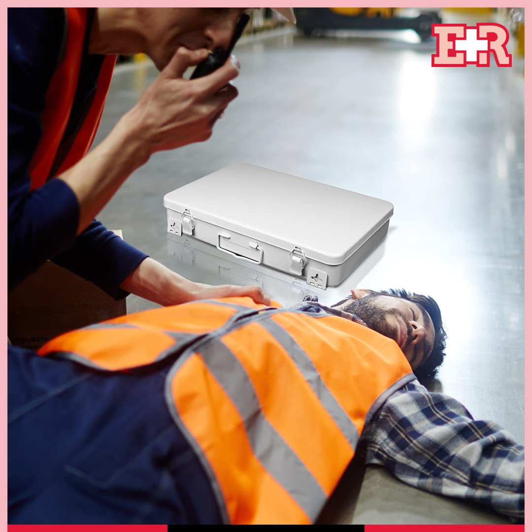 Ever Ready First Aid metal case wall-mount hanger for flexible placement.