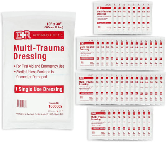 Ever Ready First Aid multi-trauma dressing 10x30 pack cover, broad wound coverage for large areas