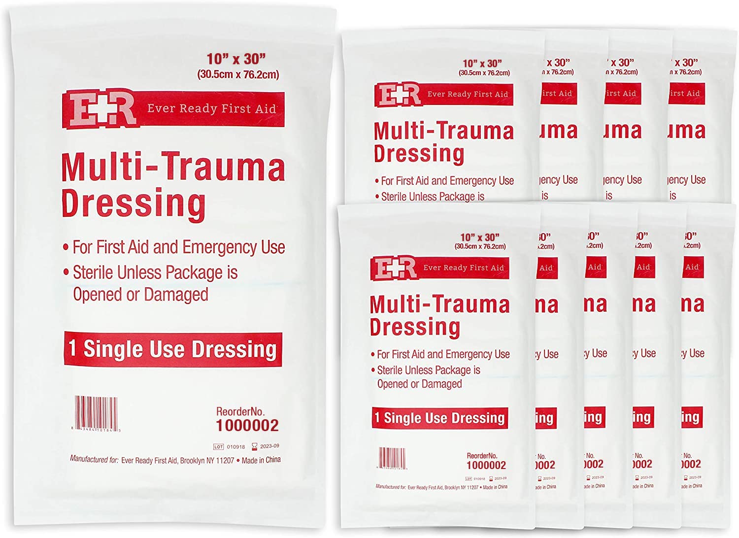 Ever Ready First Aid multi-trauma dressing in package for quick access