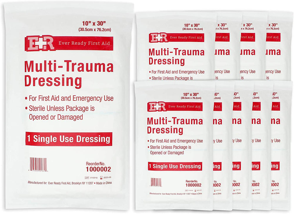 Ever Ready First Aid multi-trauma dressing in package for quick access