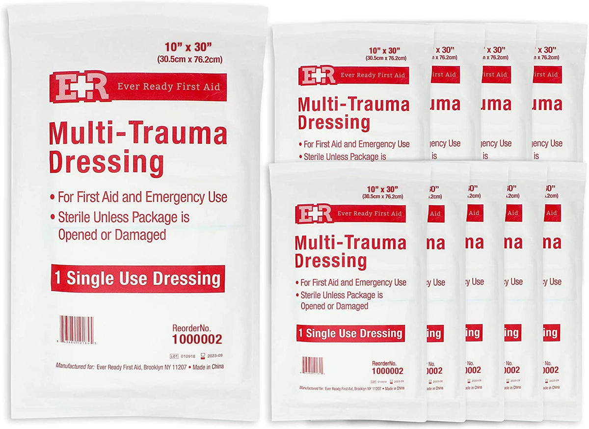 Ever Ready First Aid multi-trauma dressing in package for quick access