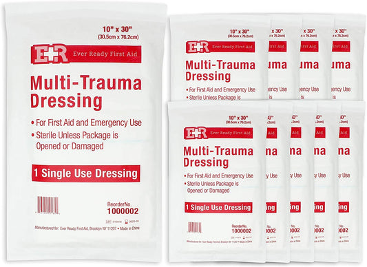 Ever Ready First Aid multi-trauma dressing in package for quick access