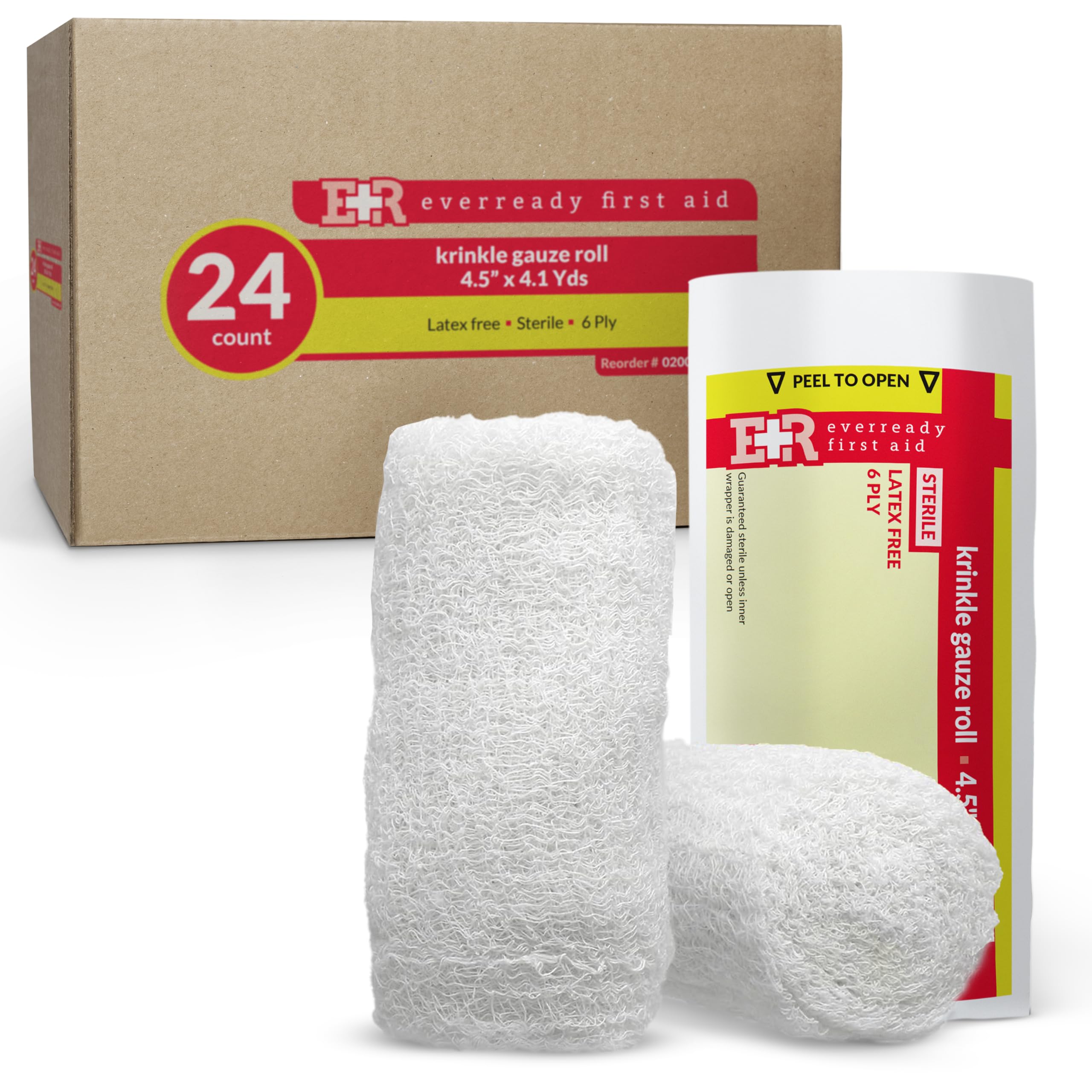 Ever Ready First Aid sterile Krinkle Kerlix roll close-up for primary wound dressing.