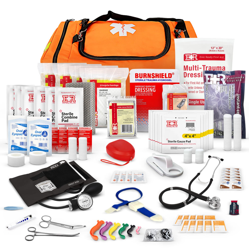 Ever Ready trauma kit bag exterior view shows bright orange and durable shell