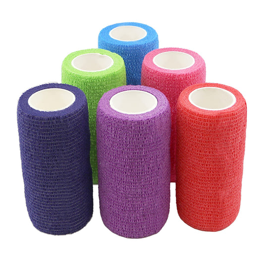 Ever Ready Self-Adherent Bandages 4in x 5yds rainbow pack shown for secure wraps without clips