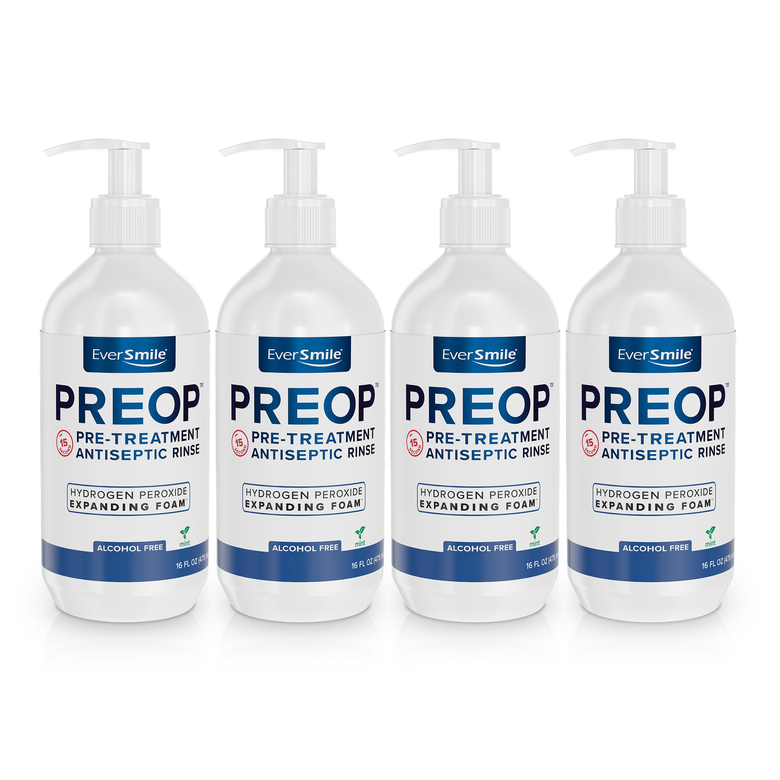 EverSmile PreOp Foaming Rinse bottle with pump for quick, precise dosing.