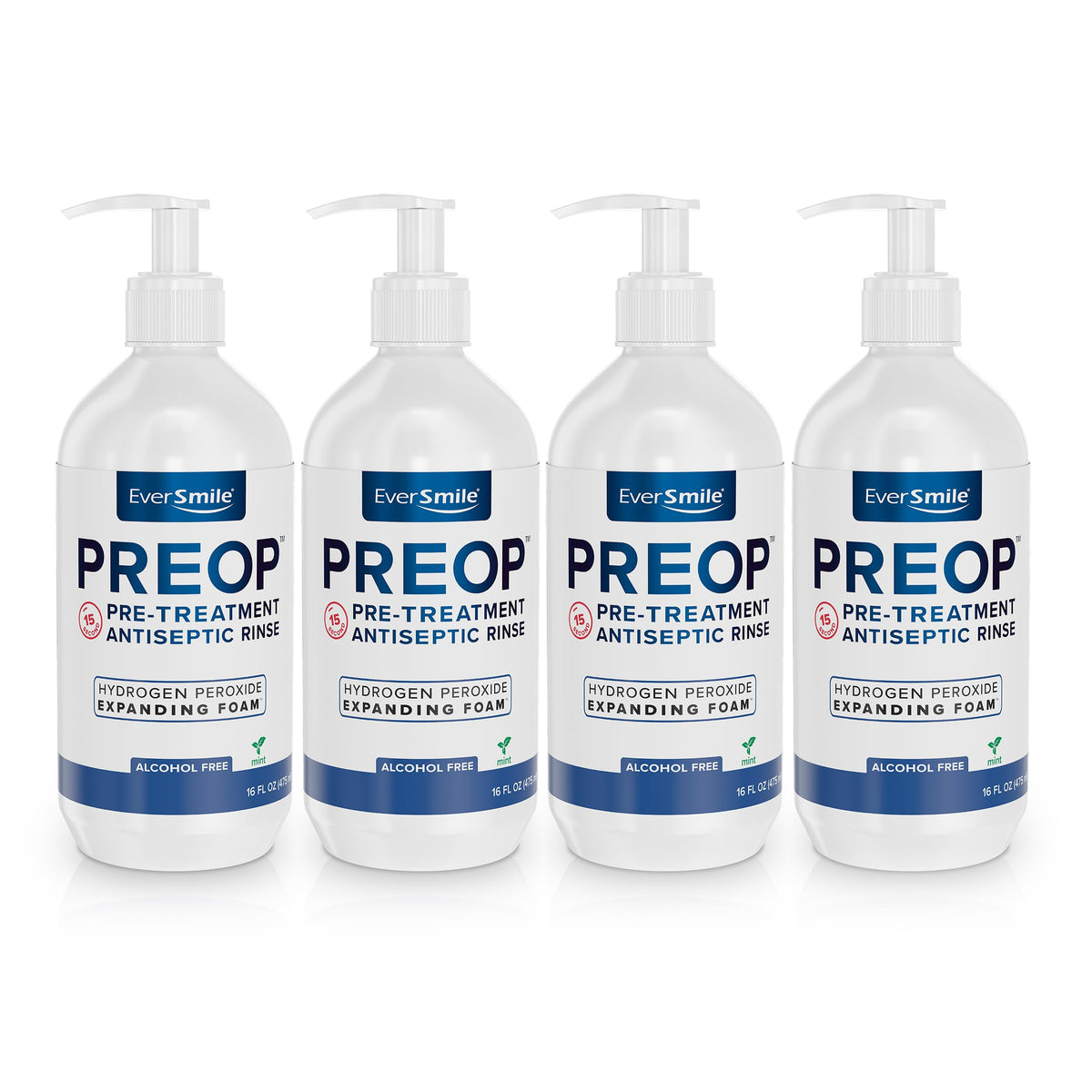 EverSmile PreOp Foaming Rinse bottle with pump for quick, precise dosing.