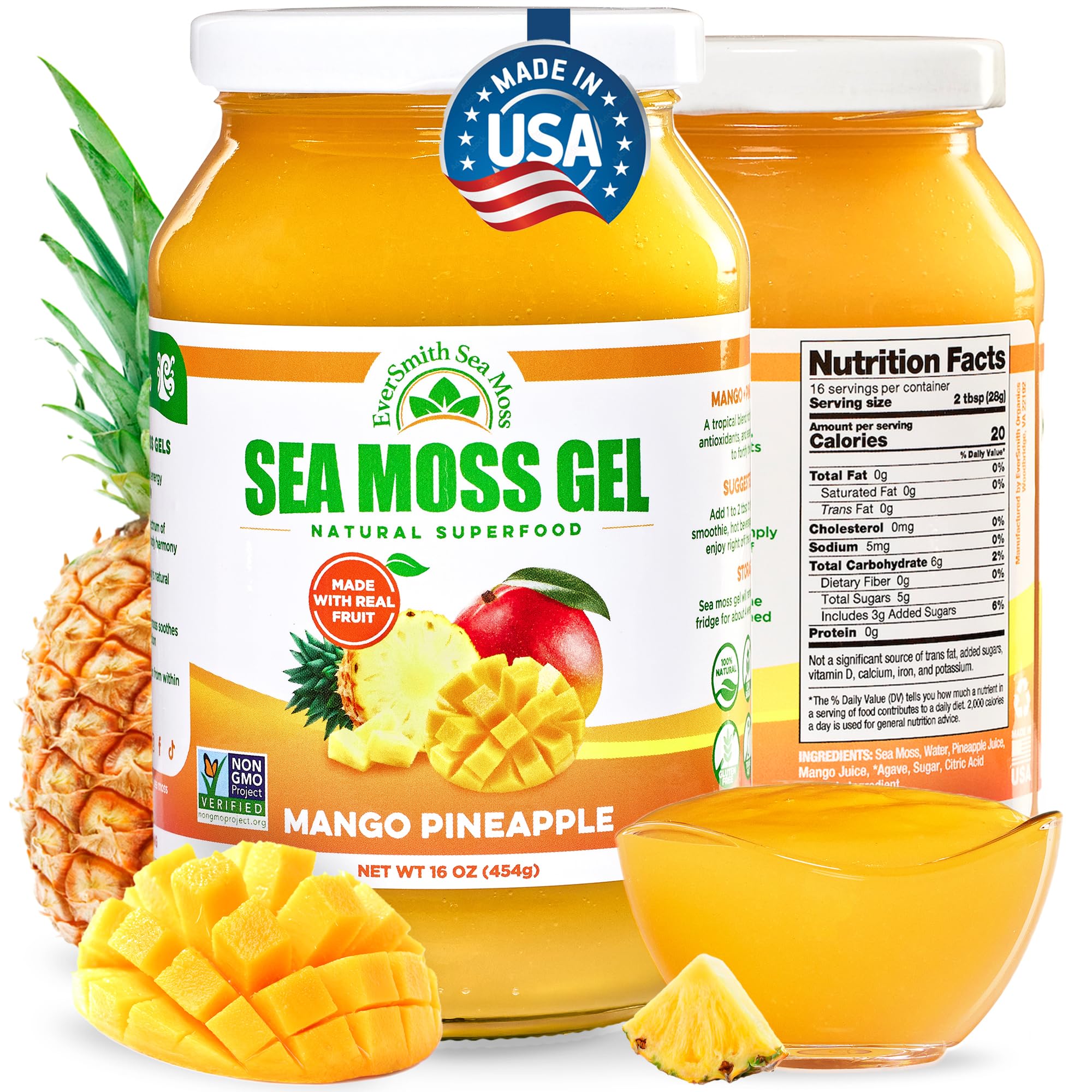 EverSmith Organics wildcrafted Irish sea moss gel mango pineapple jar for daily vitality
