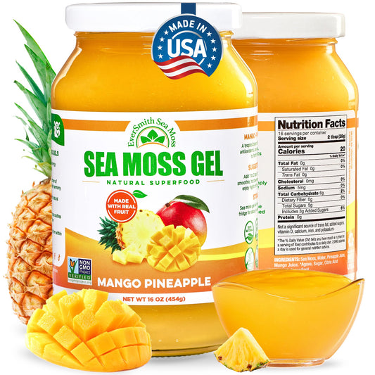 EverSmith Organics wildcrafted Irish sea moss gel mango pineapple jar for daily vitality