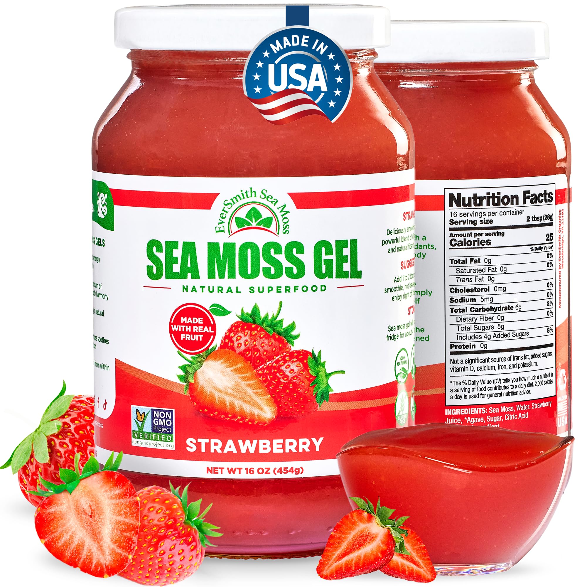 EverSmith Organics sea moss gel strawberry bottle for convenient daily nutrition