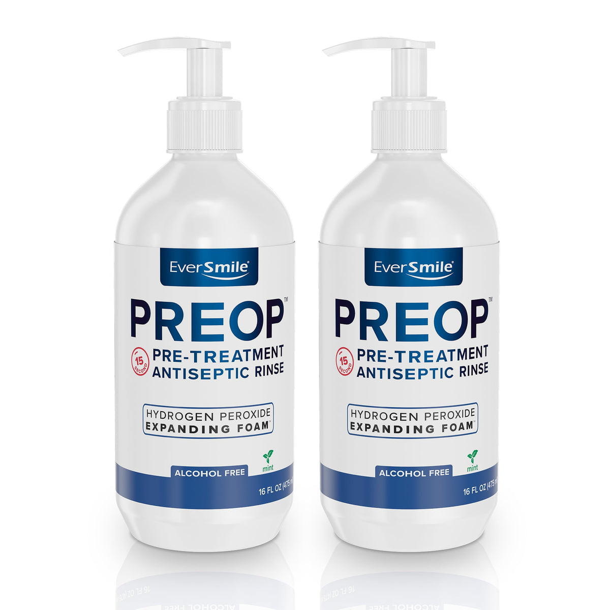 EverSmile PreOp bottle pour demonstrates quick deep cleaning and fresh breath on contact.