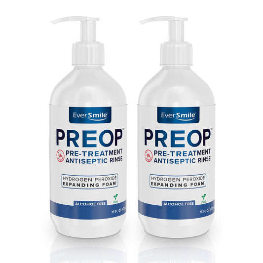 EverSmile PreOp bottle pour demonstrates quick deep cleaning and fresh breath on contact.