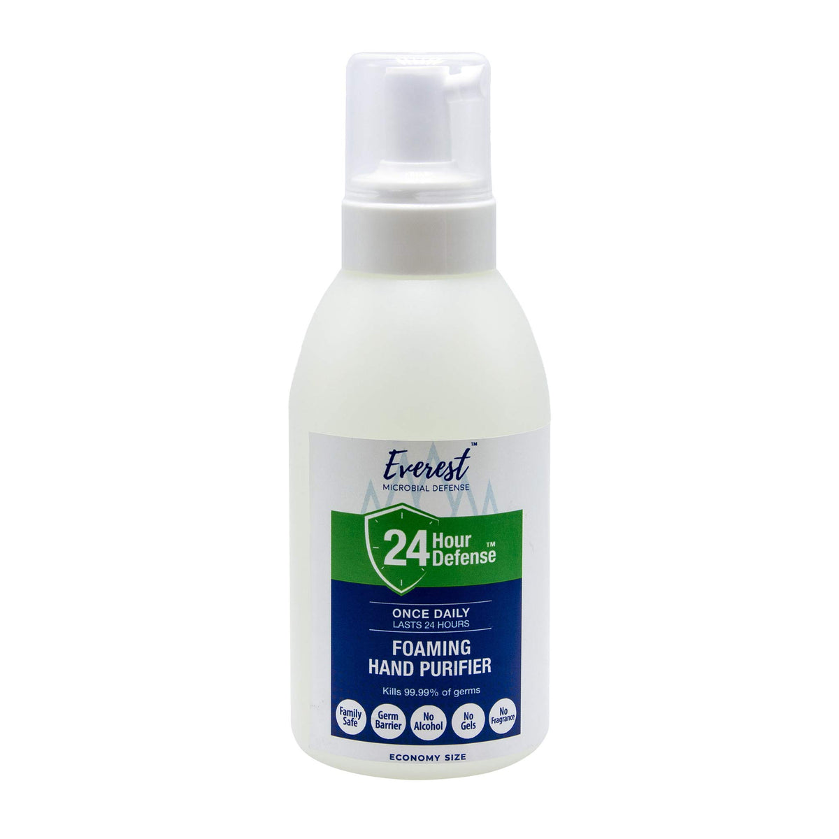 Everest Microbial Defense 24h bottle front shows fragrance-free protection