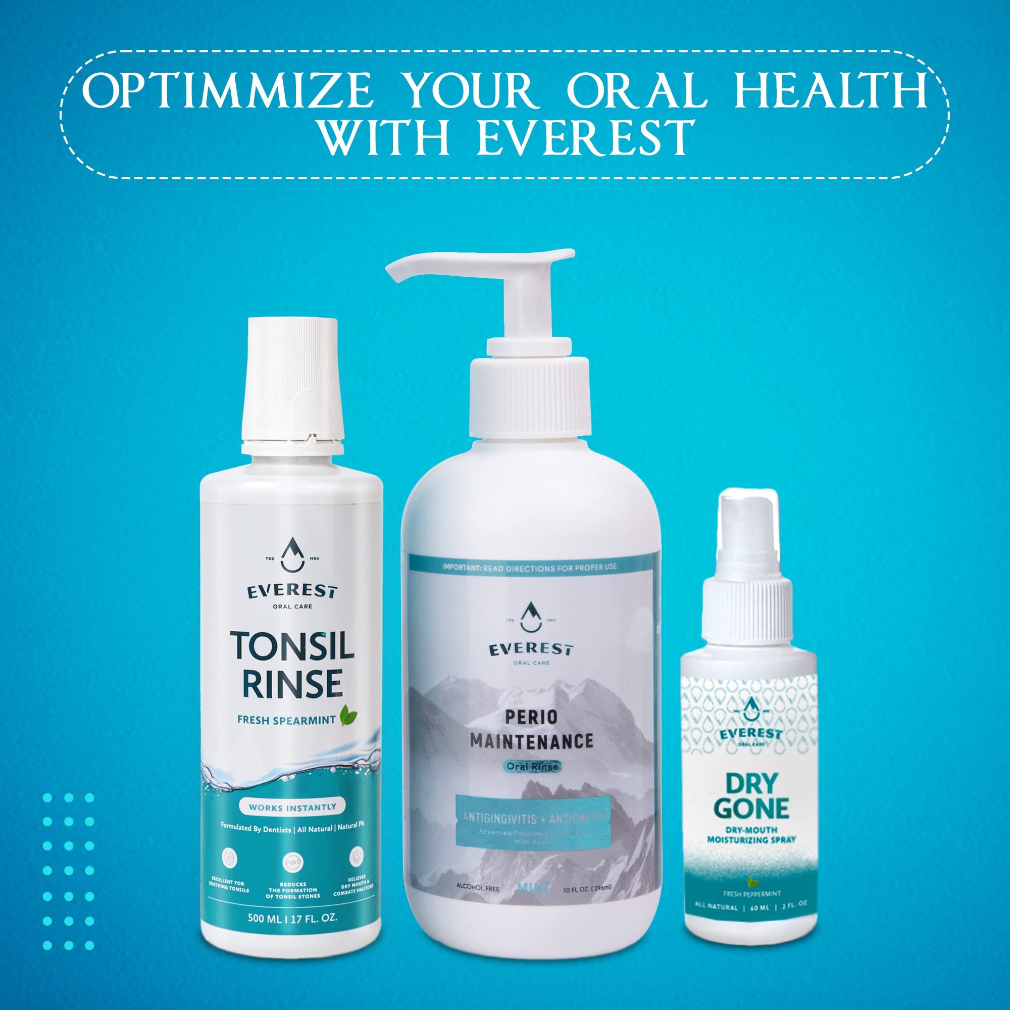 Everest Oral Care three-pack box highlighting convenient packaging.