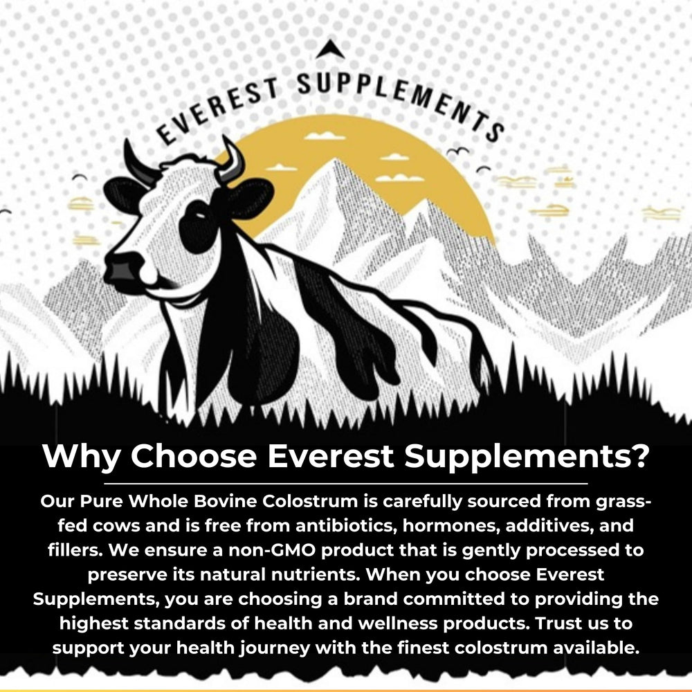 Everest Supplements Organic Colostrum Powder pour—blend quickly into water or smoothies.
