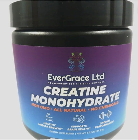 EverGrace Creatine Monohydrate bottle front with clean labeling for workout support.