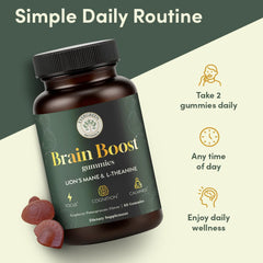 Morning routine scene with gummies implies caffeine-free energy and calm focus.