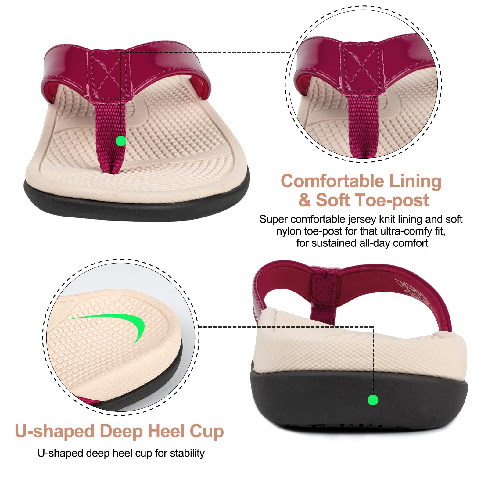 Everhealth ergonomic footbed in orthotic flip flops aligns steps