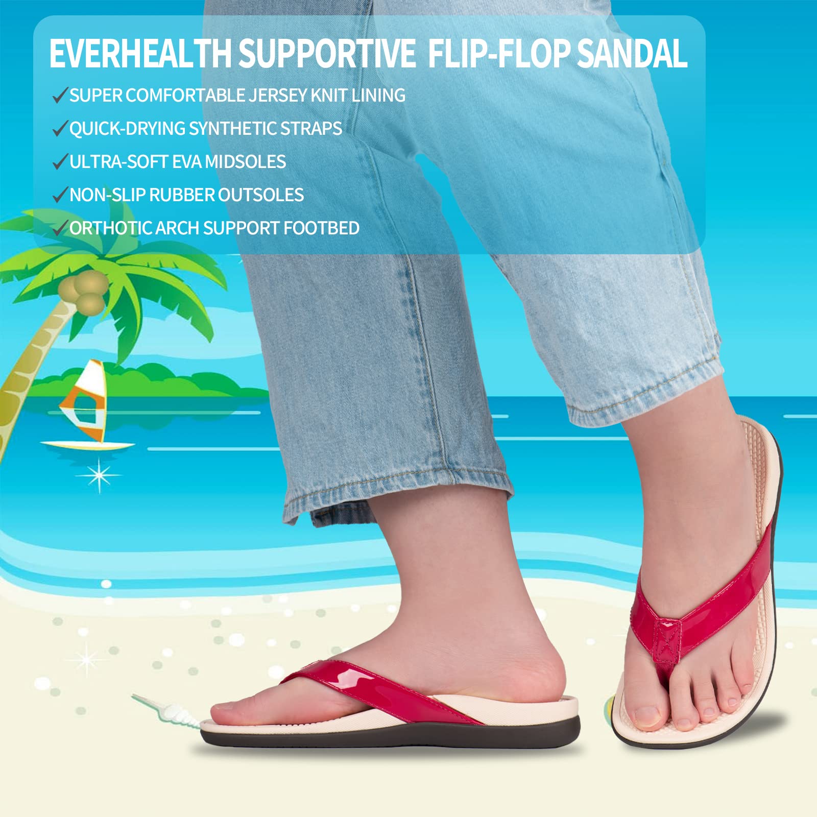 Everhealth lightweight orthotic flip flops for travel and easy wear