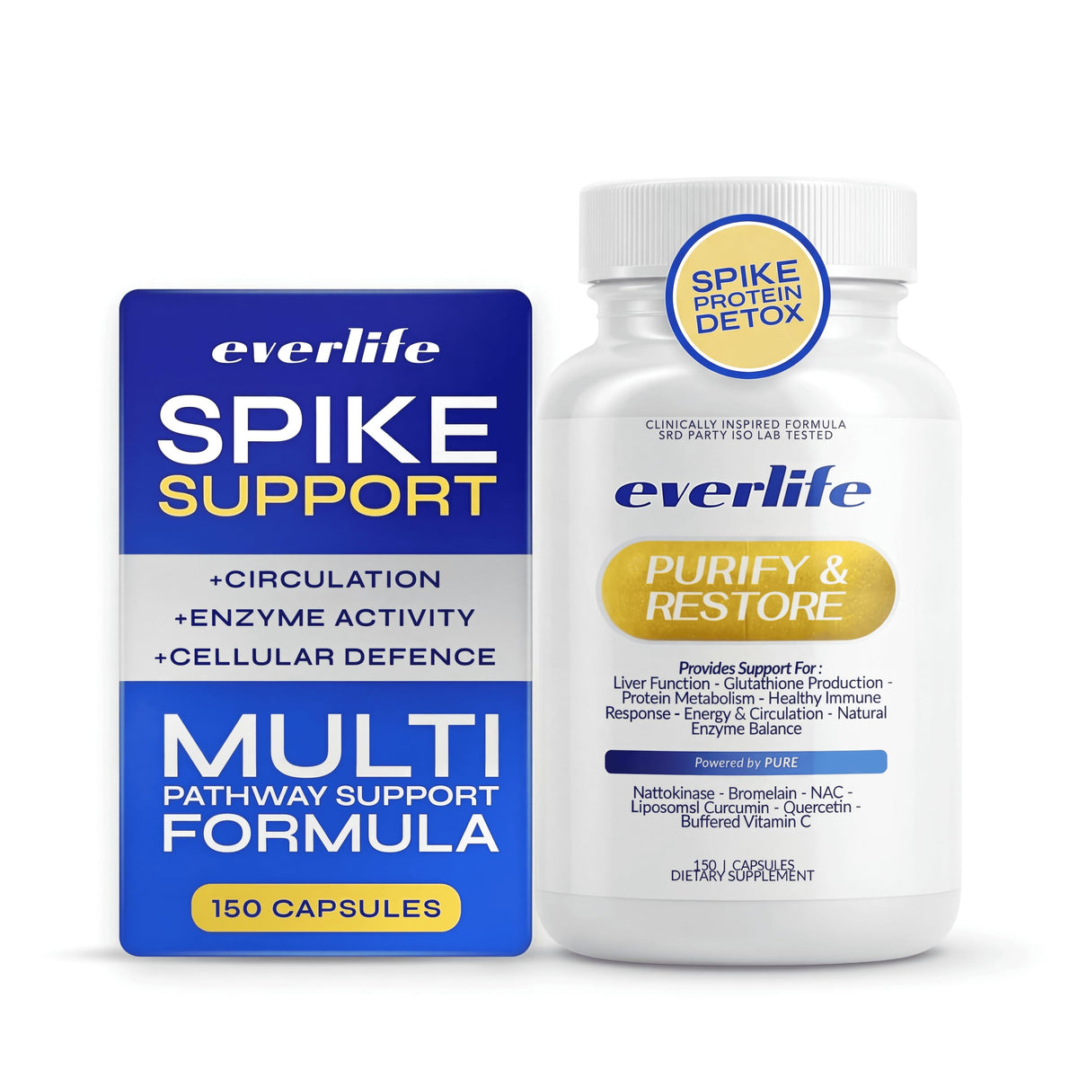 Everlife Spike Protein Detox bottle front shows sleek packaging promoting liver and immune support