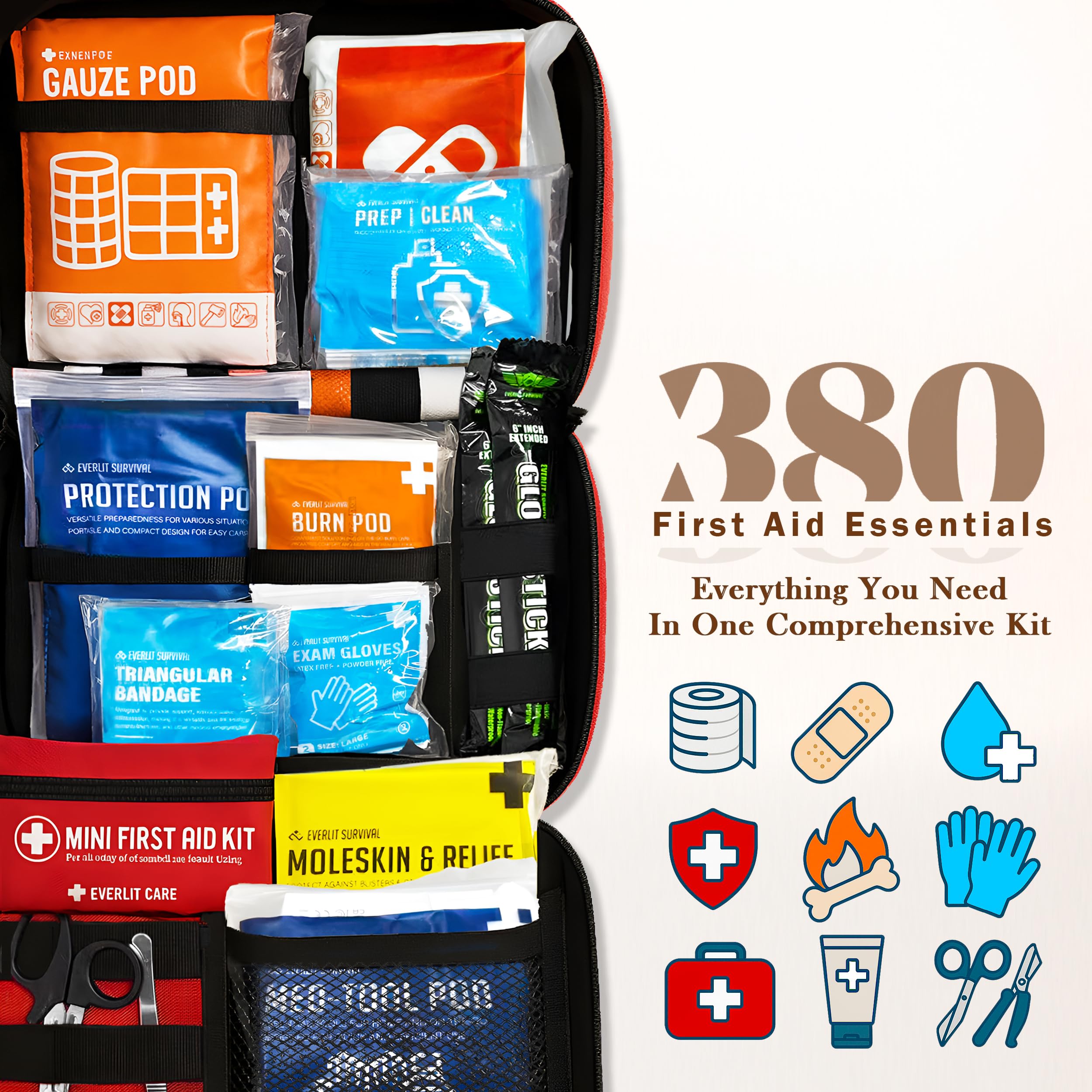 EVERLIT CARE kit open with color-coded compartments for quick access