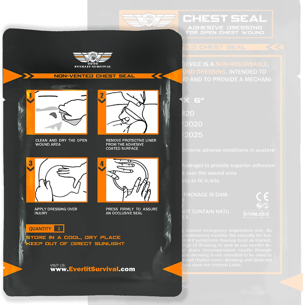 EVERLIT Chest Seal adhesive dressing close-up highlights a strong seal in challenging conditions.