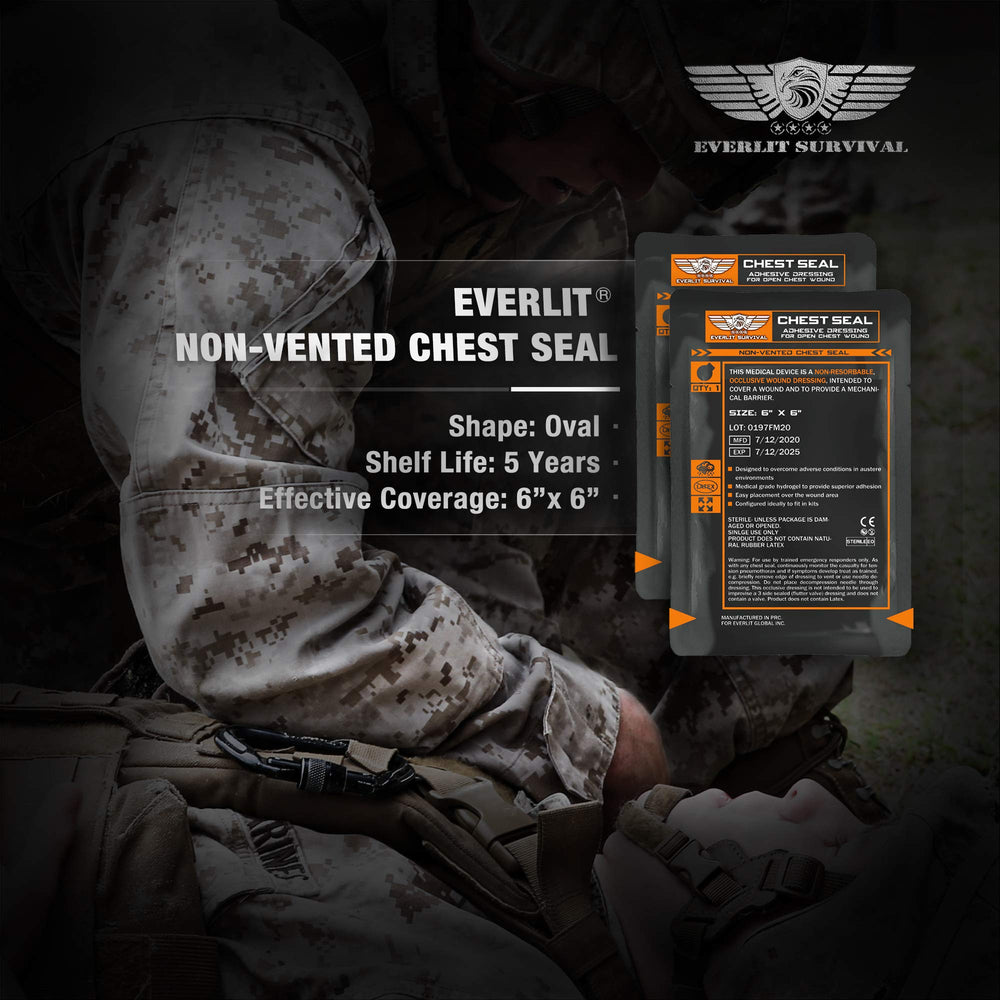 EVERLIT Chest Seal being applied to demonstrate fast sealing on the chest.