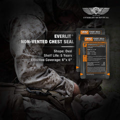 EVERLIT Chest Seal being applied to demonstrate fast sealing on the chest.