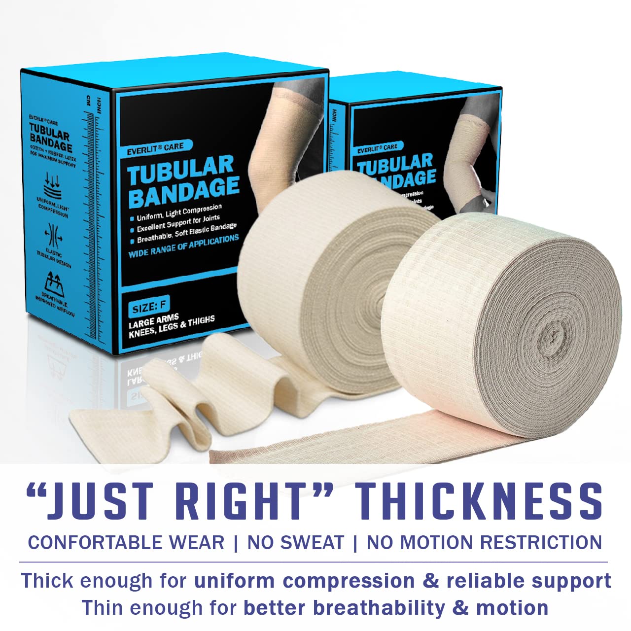 EVERLIT knee stockinette tubing demonstrates uniform compression for knee stability.