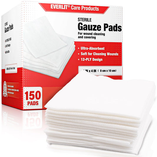 Everlit extra-thick 4x4 gauze pad in a 12-ply pack for wound care versatility.