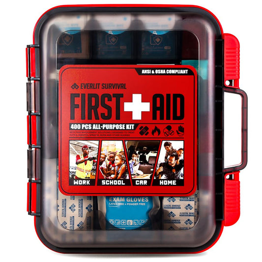 EVERLIT first aid kit front view with accessible supplies for quick access.