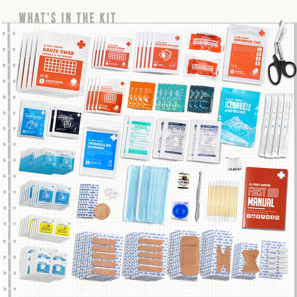 EVERLIT first aid kit open interior showing multi-compartment layout for fast finding items.