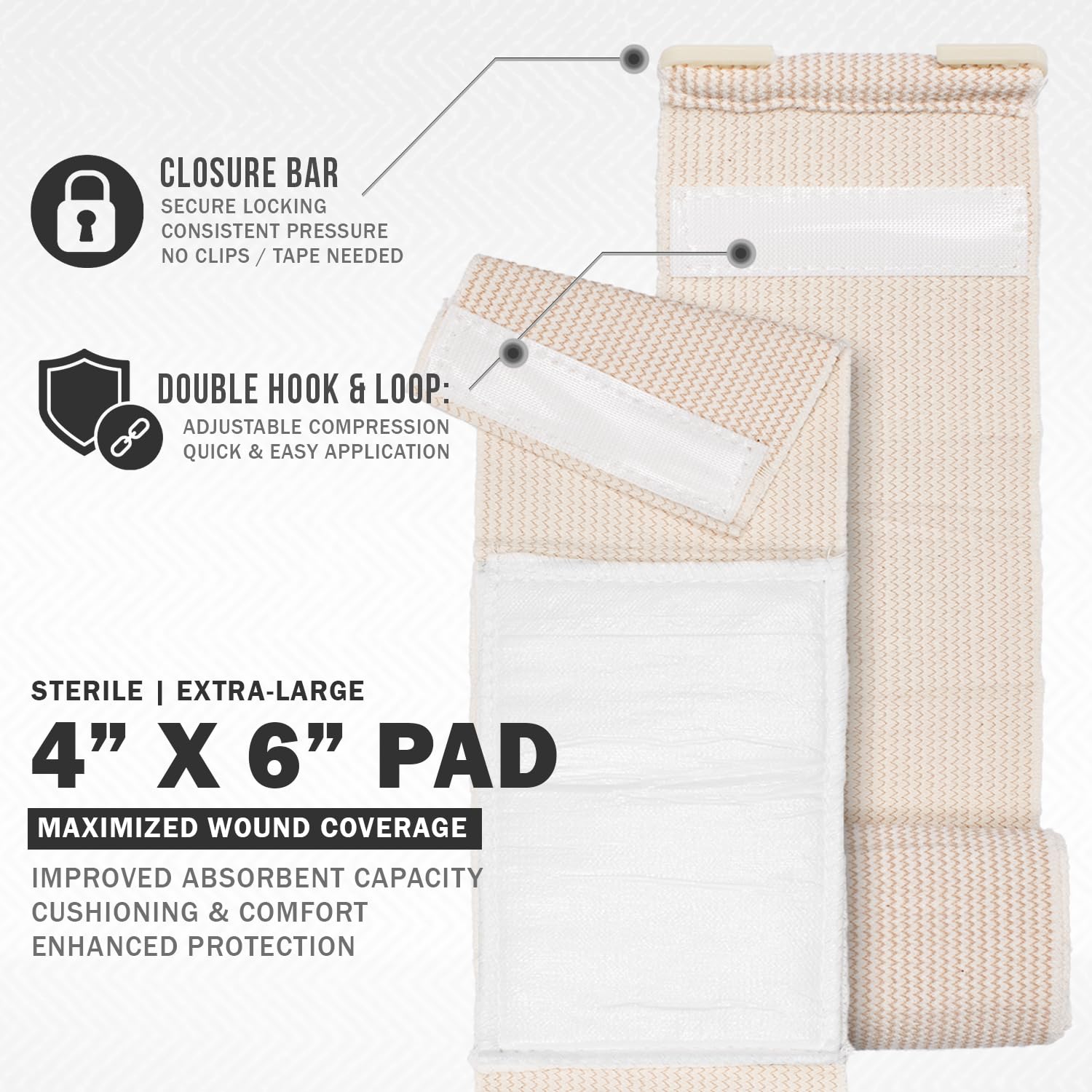 EVERLIT Mini bandage pad providing 4x6 inch coverage with extended elastic wrap