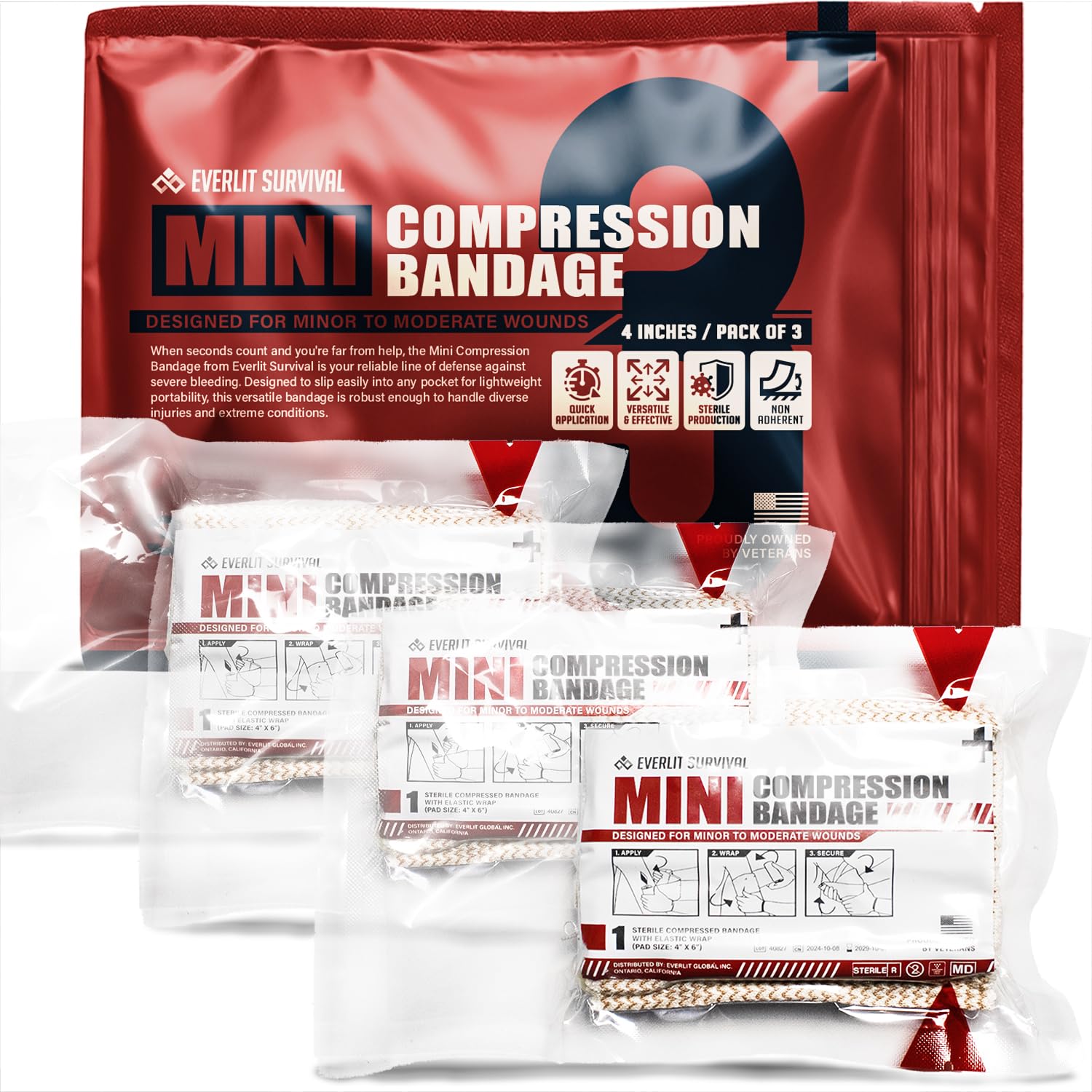 EVERLIT Mini emergency bandage in vacuum-sealed packaging for quick first aid readiness