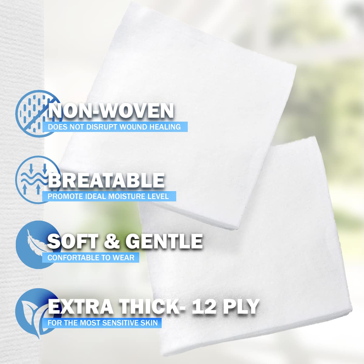 Everlit non-woven soft gauze pad with no lint, gentle on skin.