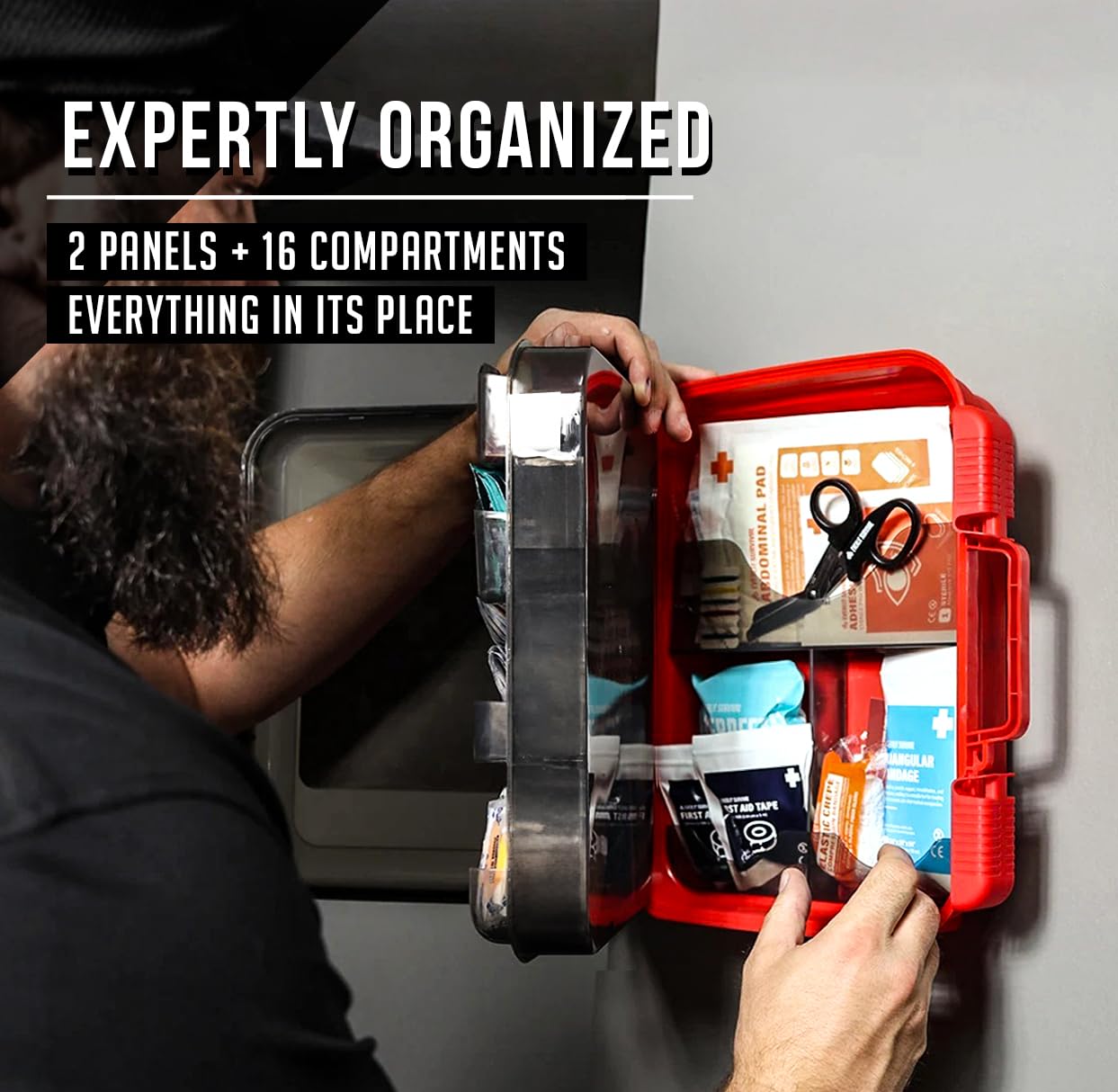 EVERLIT first aid kit in an office or classroom setting ready for emergencies.