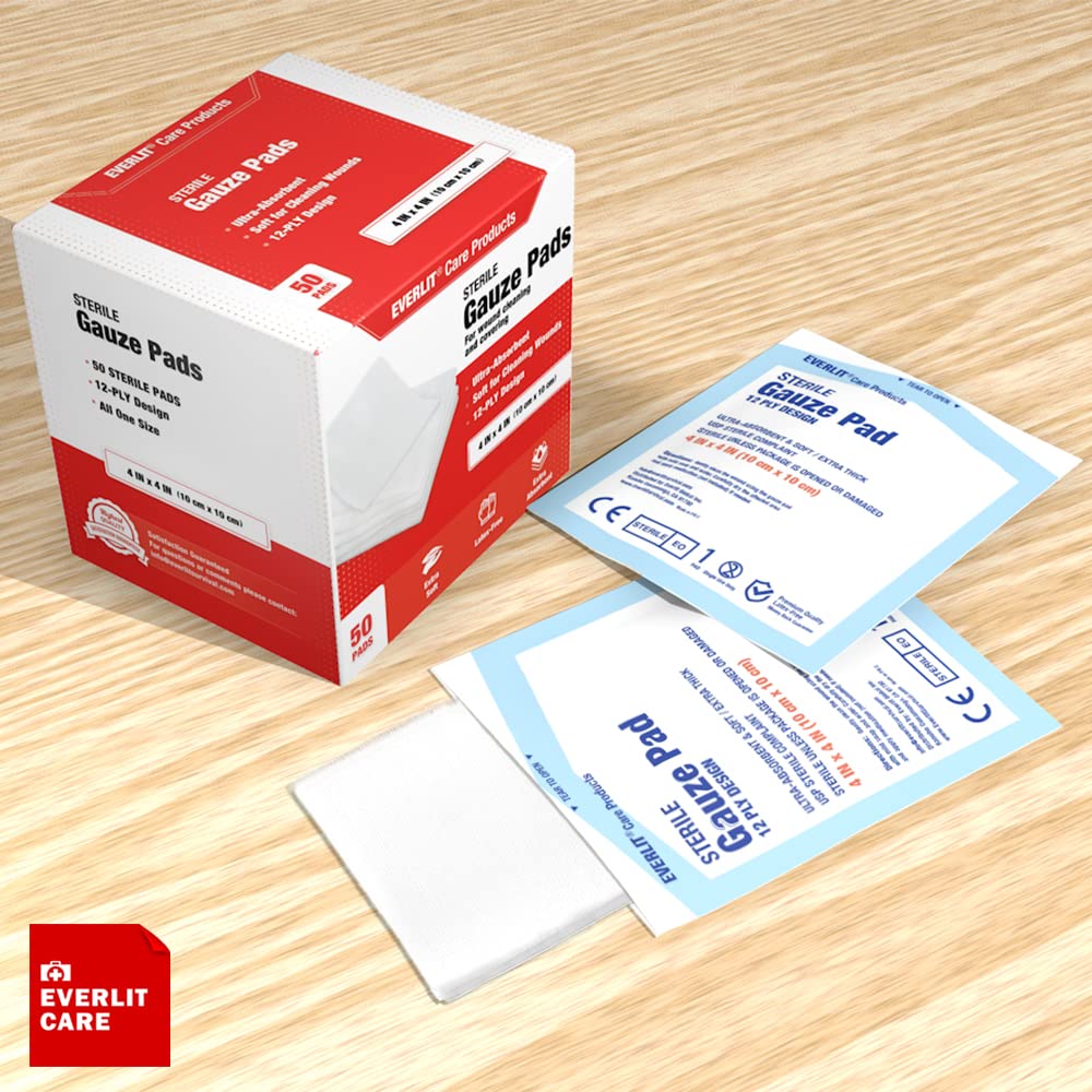 Everlit pharmaceutical-grade gauze pad; soft texture minimizes removal irritation.