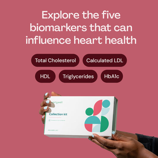Everlywell blood collection tube illustrating at home sample collection for cholesterol and HbA1c