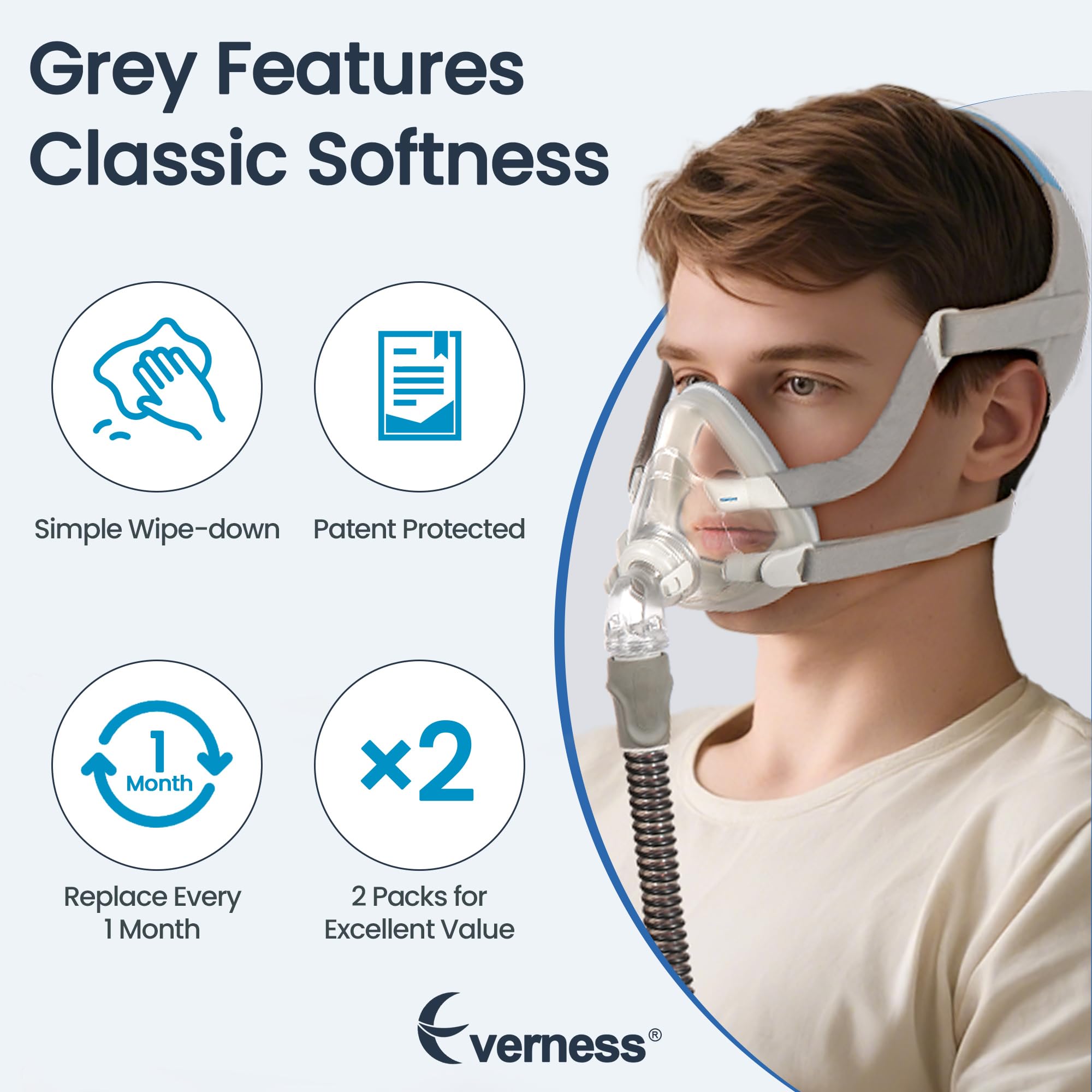 Everness grey fabric liner absorbs oils for a fresher facial feel.