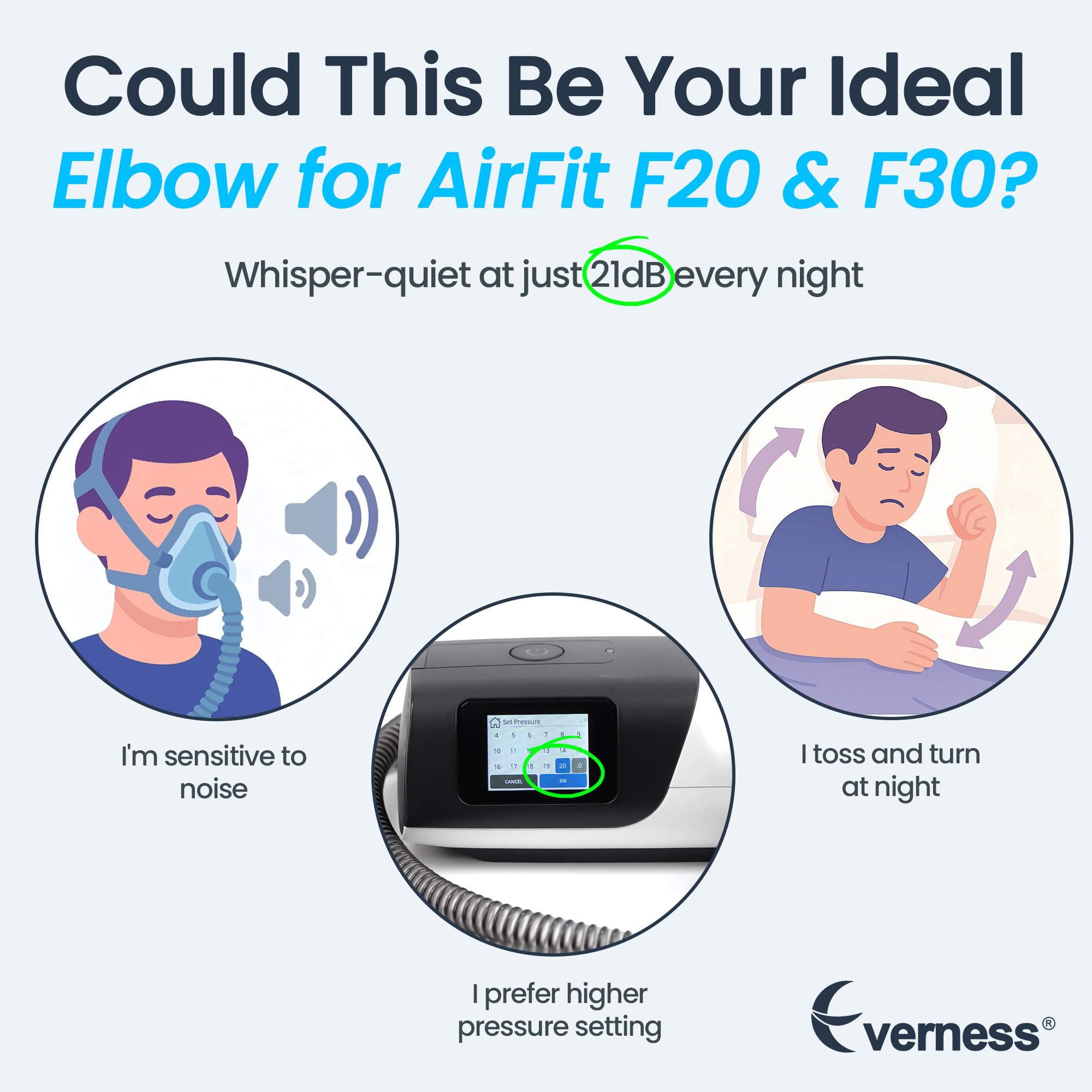 Everness elbow-top mute-filter quiets airflow for a calmer CPAP experience.