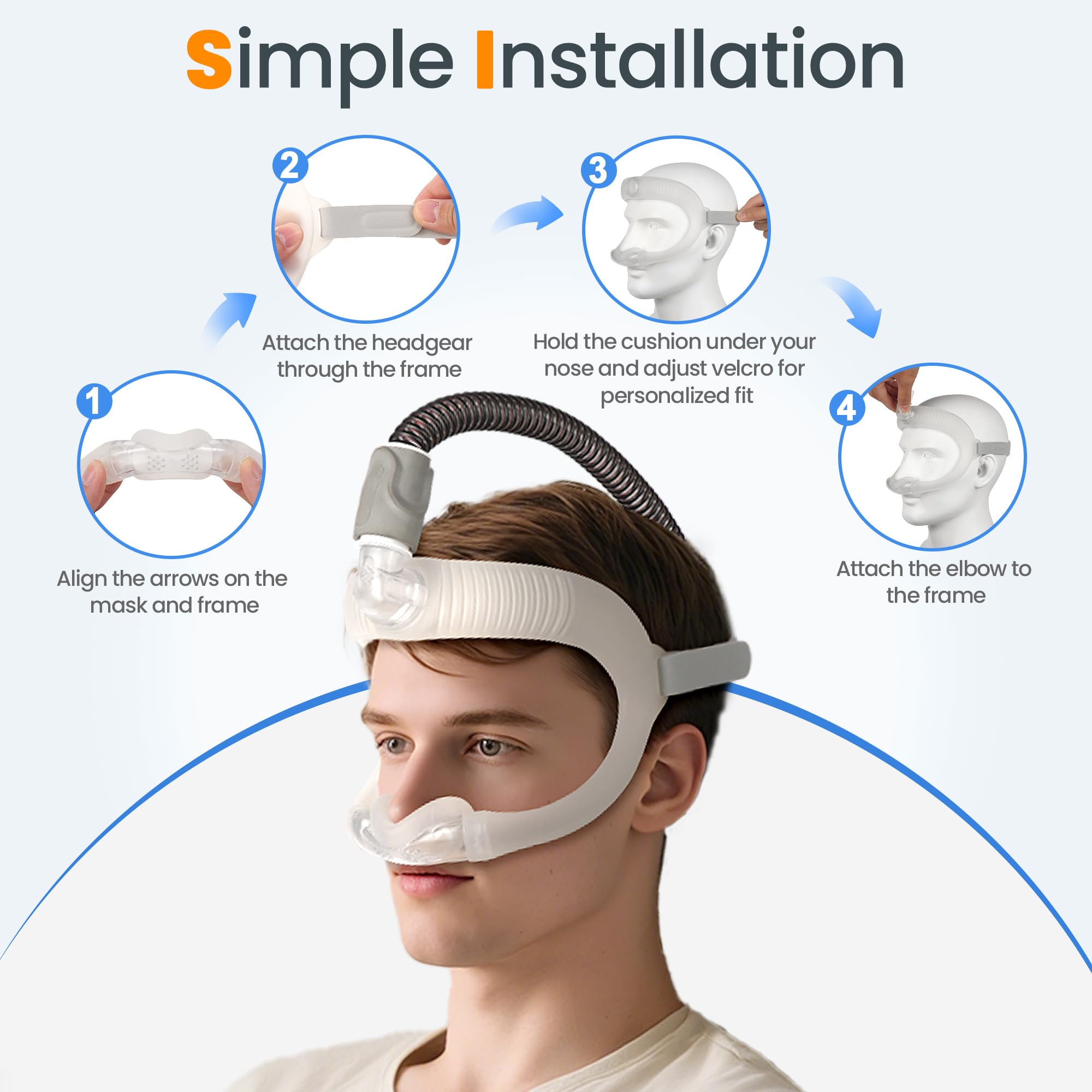Everness lightweight design frame-elbow for AirFit N30i reduces facial pressure.